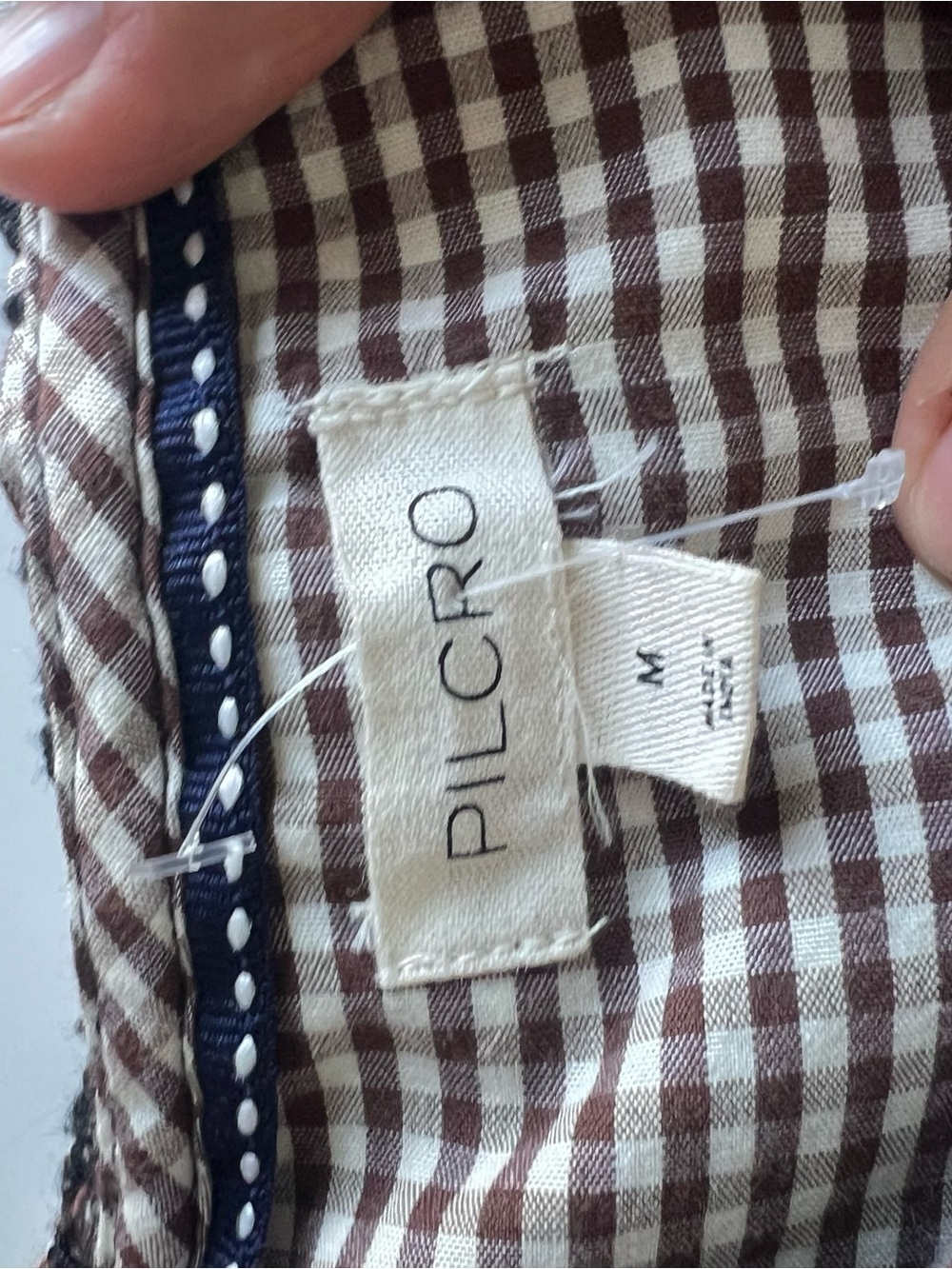 Anthro Pilcro Keira Gingham Blouse
Brown/White w Black Embroidered Eyelet M NWOT - Picture 10 of 12